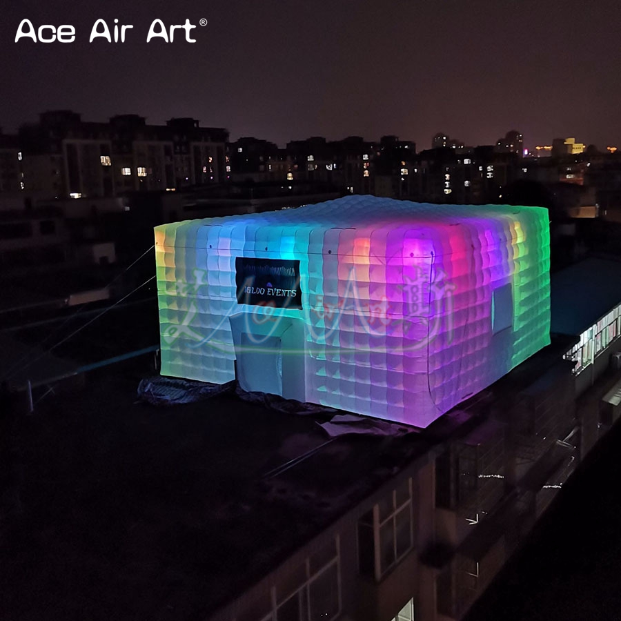 Outdoor Lighting No Outlet - Tenda Kubus Tiup dengan Lampu LED,