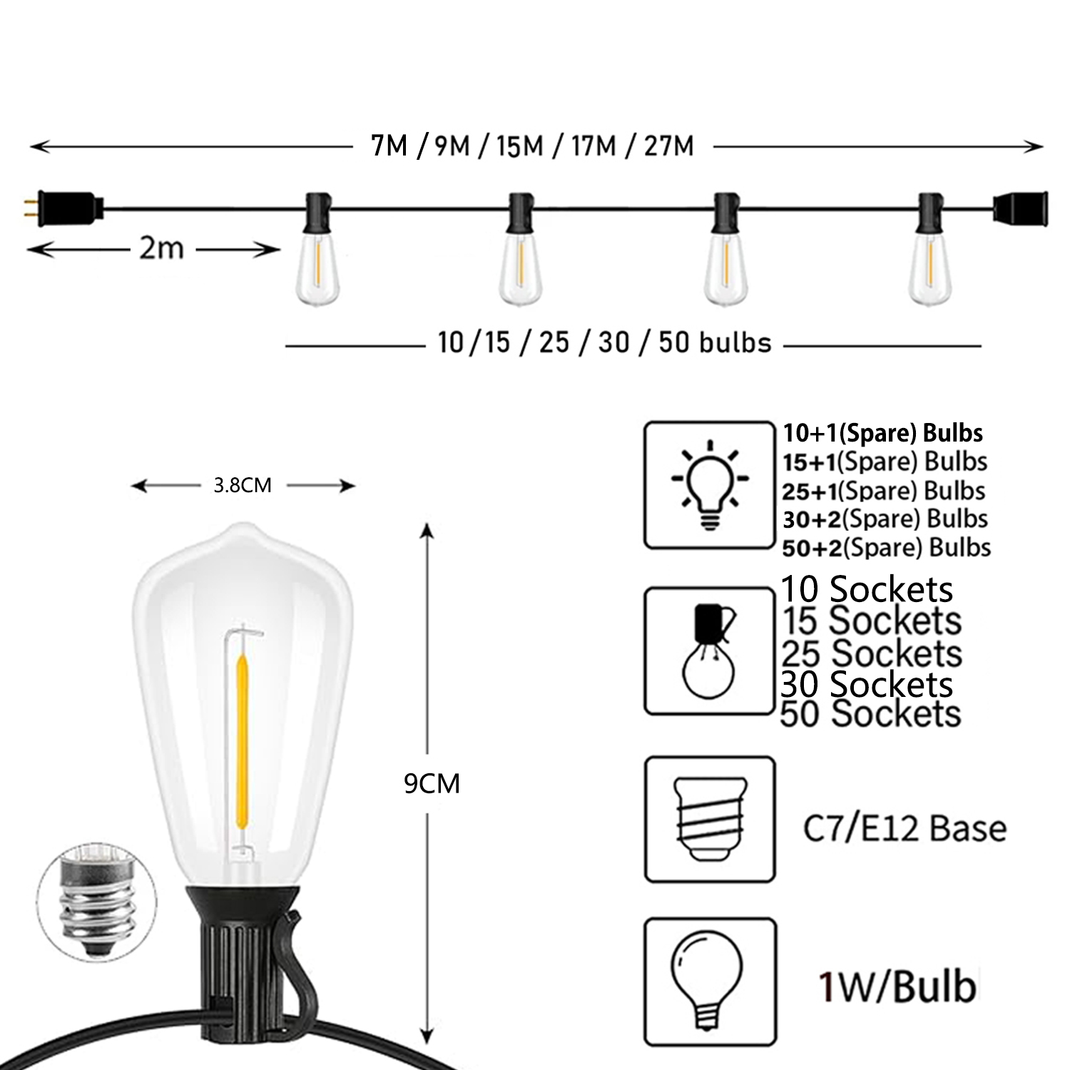 ST38 Festoon 220V LED Globe St - Outdoor Lighting Socket ulasan dan harga